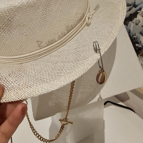 NWT Ruslan Baginskiy Chain Strap Straw Embroidered Logo Boater Hat size M - Picture 6 of 9